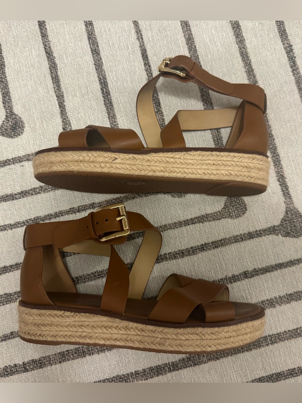 Michael Kors Tan Leather Espadrille Platform Sandals